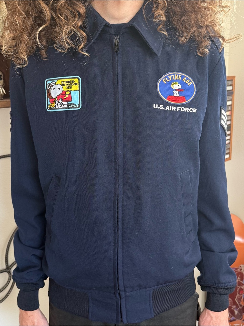 Vintage 2000s US Air Force Bomber Jacket Snoopy Patches Wool Blend ~ Size Medium